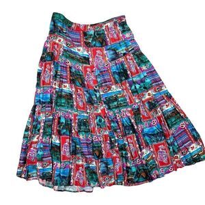 Vintage Desert West Broomstick Maxi Skirt One Size Red Boho Longhorn Ruffles